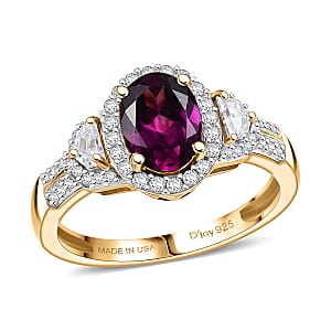 Doorbuster D'Joy AAA Radiant Ember Garnet and Moissanite 2.10 ctw Ring in 18K Vermeil Yellow Gold Over Sterling Silver (Size 7.0)