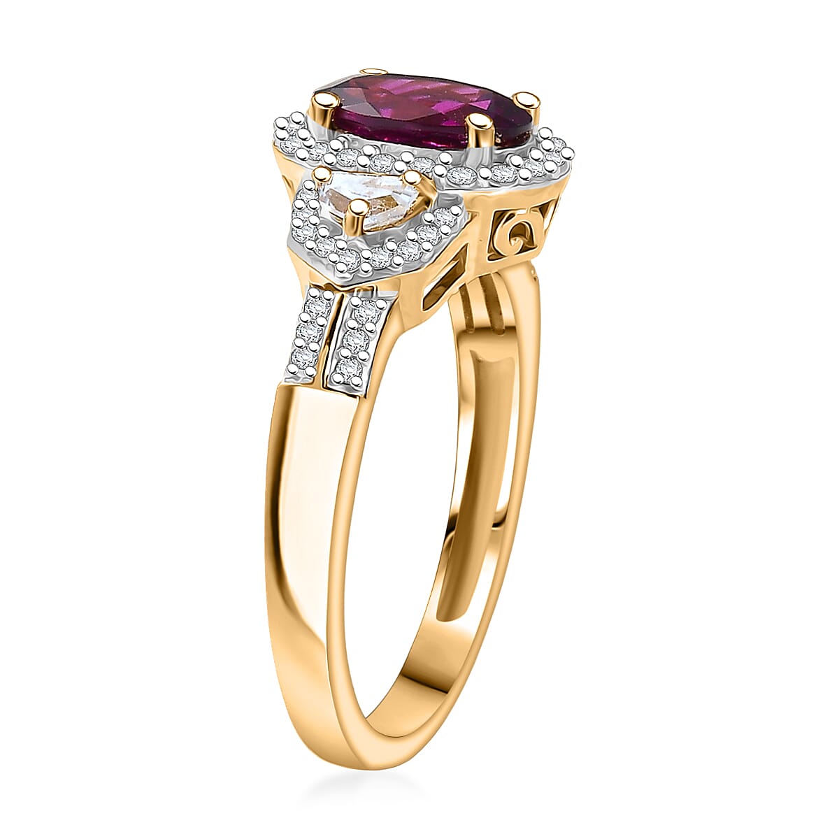 Doorbuster D'Joy AAA Radiant Ember Garnet and Moissanite 2.10 ctw Ring in 18K Vermeil Yellow Gold Over Sterling Silver (Size 7.0) image number 3
