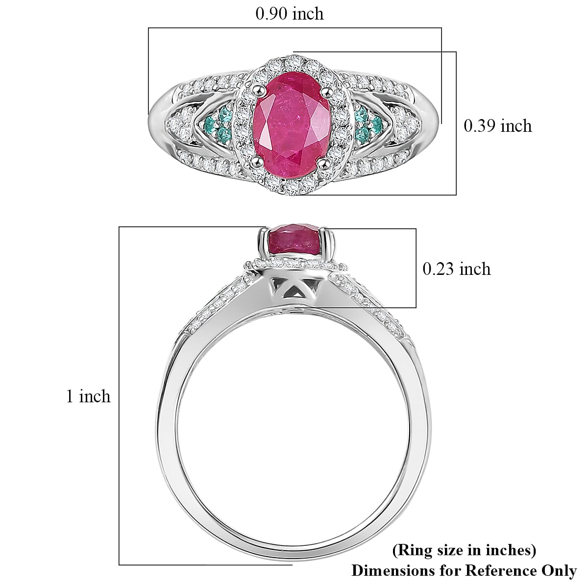 D'Joy Montepuez Ruby, Paraiba Tourmaline and Diamond Ring in Rhodium Over Sterling Silver 1.60 ctw (Size 5.0) image number 5