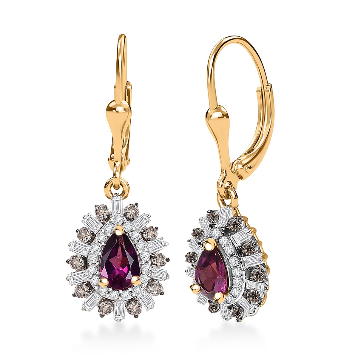 Doorbuster D'Joy AAA Radiant Ember Garnet and Multi Gemstone 2.25 ctw Earrings in 18K Vermeil Yellow Gold Over Sterling Silver image number 0