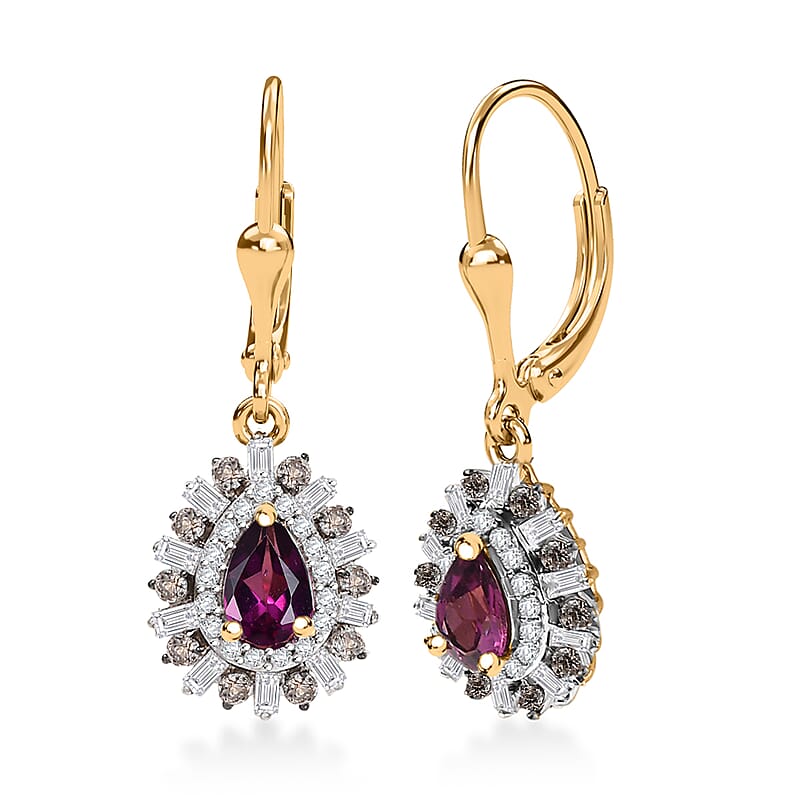 D'Joy AAA Radiant Ember Garnet and Multi Gemstone 2.25 ctw Earrings in 18K Vermeil Yellow Gold Over Sterling Silver