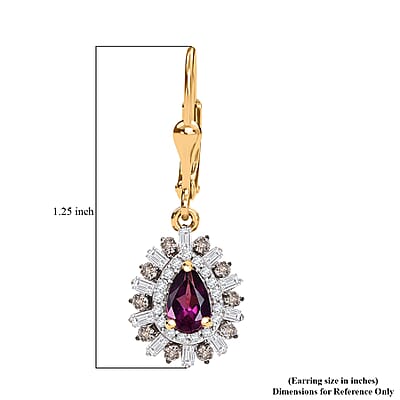 D'Joy AAA Radiant Ember Garnet and Multi Gemstone 2.25 ctw Earrings in 18K Vermeil Yellow Gold Over Sterling Silver