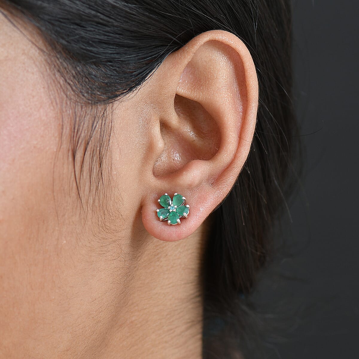 Doorbuster D'Joy Premium Kagem Zambian Emerald and Paraiba Tourmaline 1.35 ctw Floral Wrap Earrings in Rhodium Over Sterling Silver image number 2