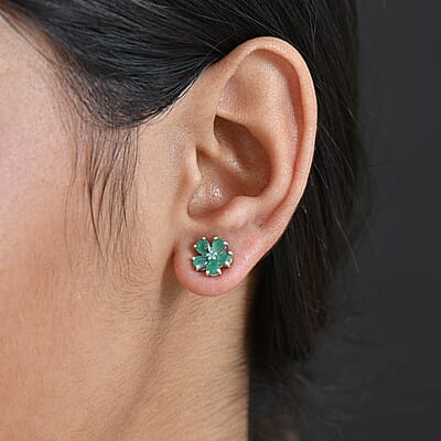  D'Joy Premium Kagem Zambian Emerald and Paraiba Tourmaline 1.35 ctw Floral Wrap Earrings in Rhodium Over Sterling Silver
