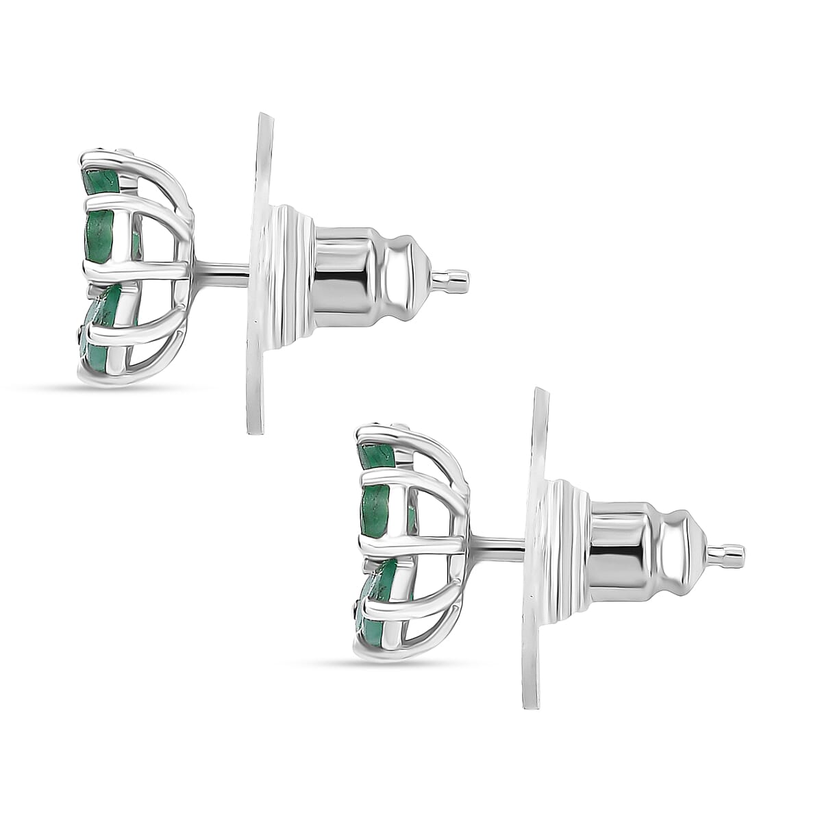 Doorbuster D'Joy Premium Kagem Zambian Emerald and Paraiba Tourmaline 1.35 ctw Floral Wrap Earrings in Rhodium Over Sterling Silver image number 3