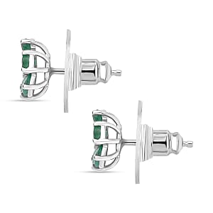 Doorbuster D'Joy Premium Kagem Zambian Emerald and Paraiba Tourmaline 1.35 ctw Floral Wrap Earrings in Rhodium Over Sterling Silver