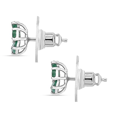  D'Joy Premium Kagem Zambian Emerald and Paraiba Tourmaline 1.35 ctw Floral Wrap Earrings in Rhodium Over Sterling Silver