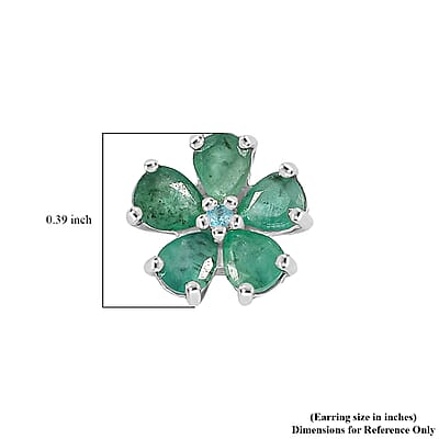  D'Joy Premium Kagem Zambian Emerald and Paraiba Tourmaline 1.35 ctw Floral Wrap Earrings in Rhodium Over Sterling Silver