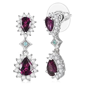 D'Joy AAA Radiant Ember Garnet and Multi Gemstone 3.75 ctw Crown Drop Earrings in Rhodium Over Sterling Silver
