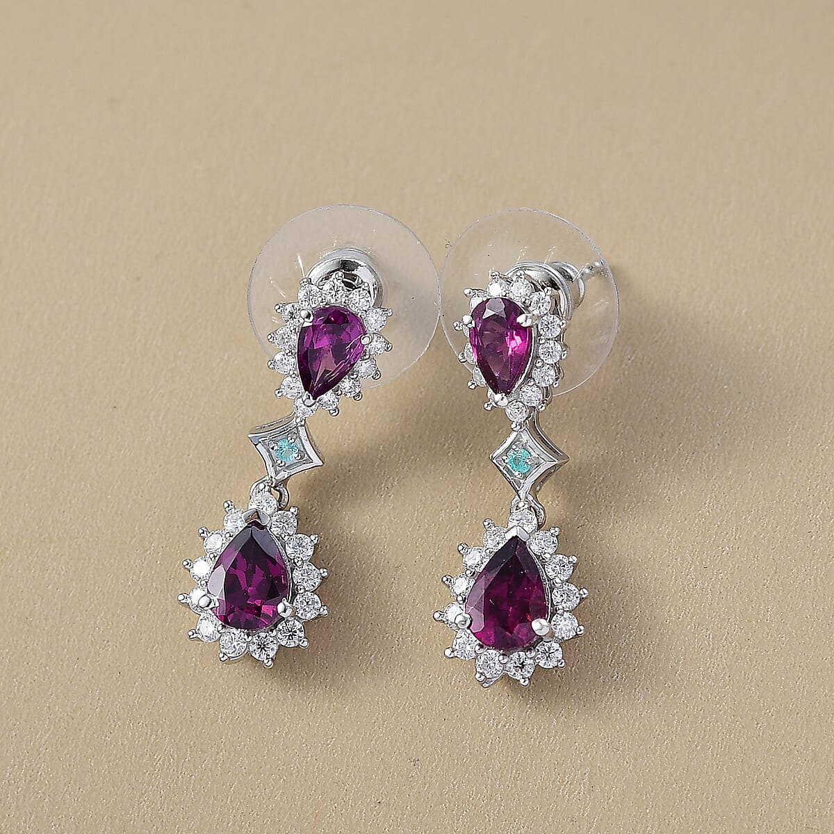 D'Joy AAA Radiant Ember Garnet and Multi Gemstone 3.75 ctw Crown Drop Earrings in Rhodium Over Sterling Silver image number 1