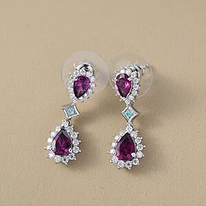 D'Joy AAA Radiant Ember Garnet and Multi Gemstone 3.75 ctw Crown Drop Earrings in Rhodium Over Sterling Silver