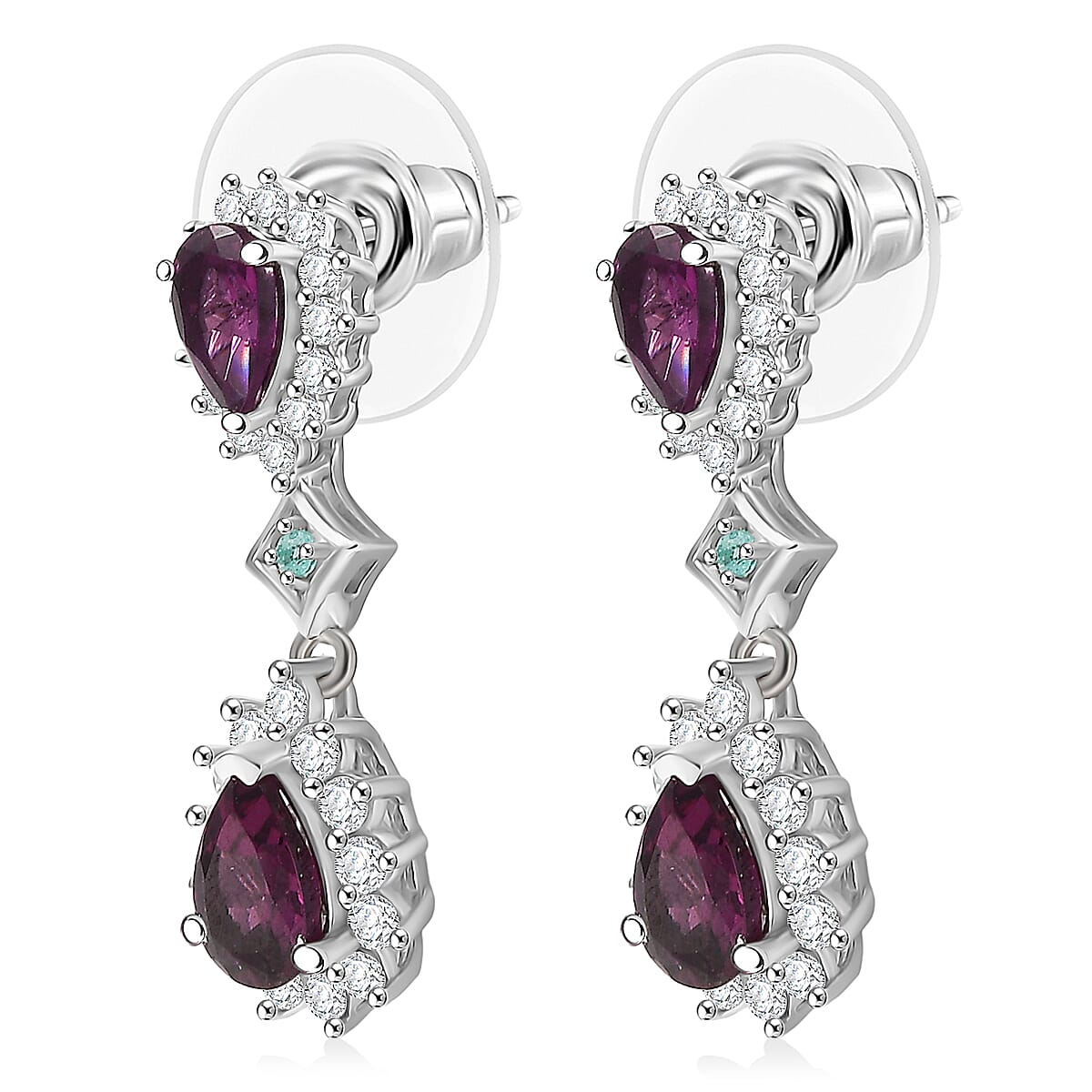 D'Joy AAA Radiant Ember Garnet and Multi Gemstone 3.75 ctw Crown Drop Earrings in Rhodium Over Sterling Silver image number 3