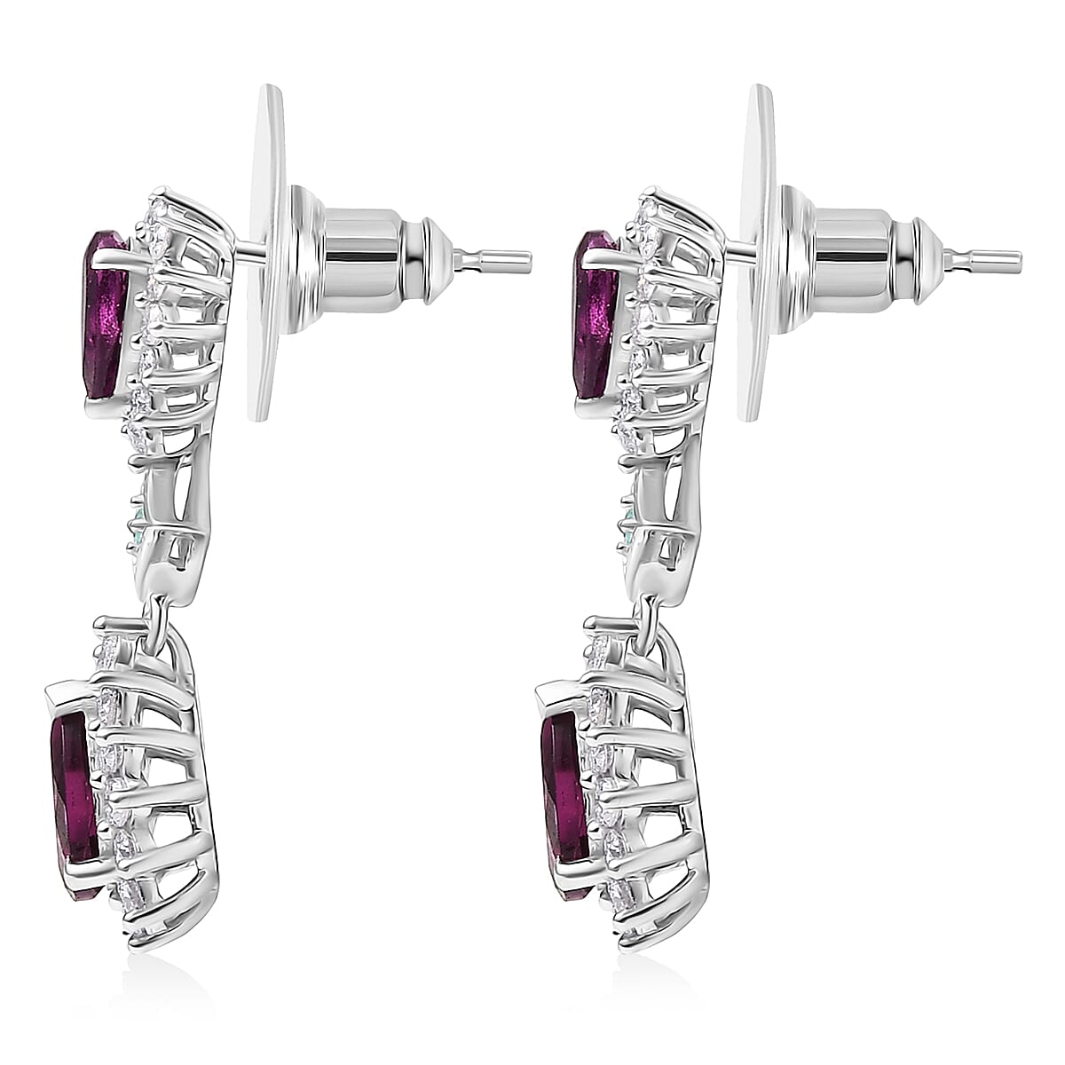 D'Joy AAA Radiant Ember Garnet and Multi Gemstone 3.75 ctw Crown Drop Earrings in Rhodium Over Sterling Silver