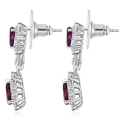 D'Joy AAA Radiant Ember Garnet and Multi Gemstone 3.75 ctw Crown Drop Earrings in Rhodium Over Sterling Silver