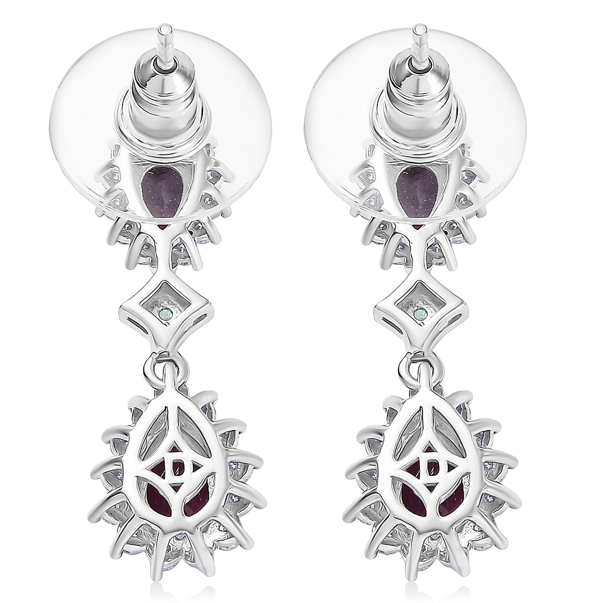 D'Joy AAA Radiant Ember Garnet and Multi Gemstone 3.75 ctw Crown Drop Earrings in Rhodium Over Sterling Silver image number 5