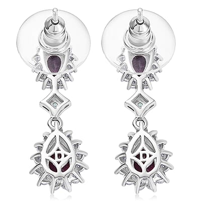 D'Joy AAA Radiant Ember Garnet and Multi Gemstone 3.75 ctw Crown Drop Earrings in Rhodium Over Sterling Silver