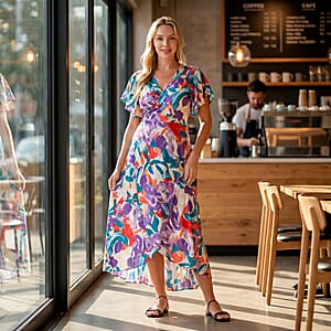 La Marey Purple Floral Dress with Short Sleeves - One Size Fits Most