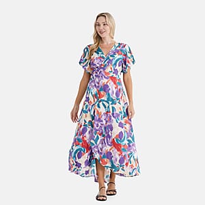 La Marey Purple Floral Dress with Short Sleeves - One Size Fits Most