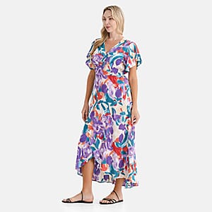 La Marey Purple Floral Dress with Short Sleeves - One Size Fits Most