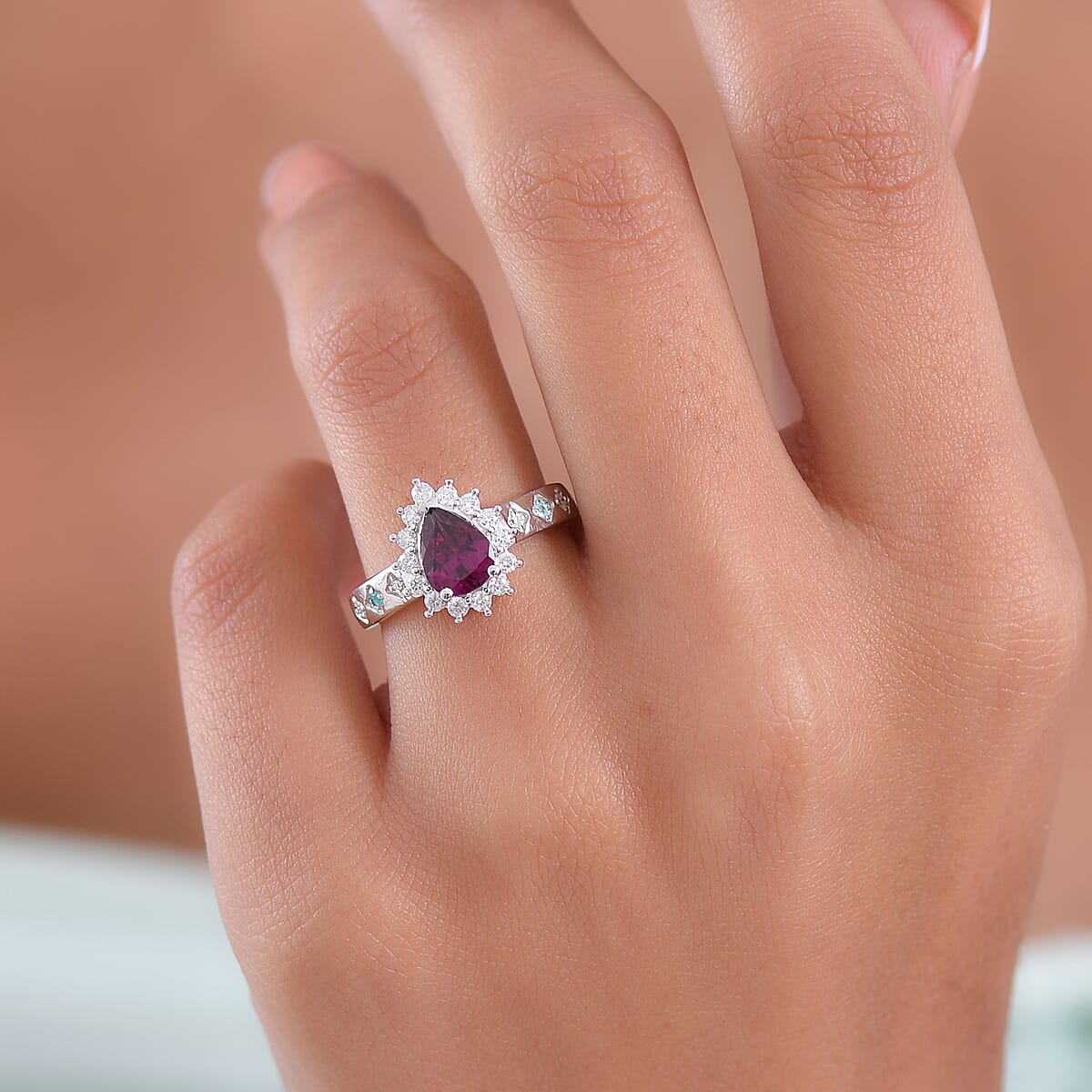 Doorbuster D'Joy Premium Radiant Ember Garnet and Multi Gemstone 1.90 ctw Crown Drop Ring in Rhodium Over Sterling Silver (Size 10.0) image number 2