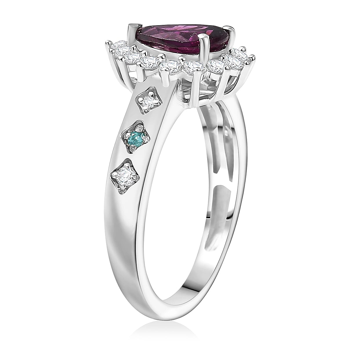 Doorbuster D'Joy Premium Radiant Ember Garnet and Multi Gemstone 1.90 ctw Crown Drop Ring in Rhodium Over Sterling Silver (Size 10.0) image number 3
