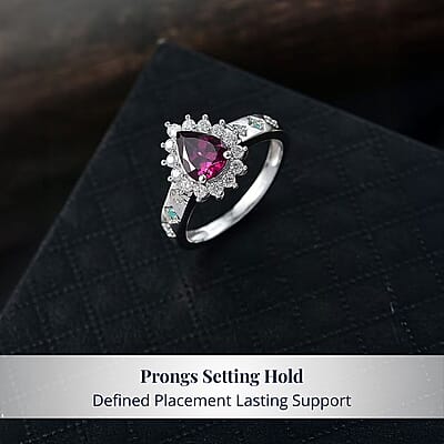 D'Joy Premium Radiant Ember Garnet and Multi Gemstone 1.90 ctw Crown Drop Ring in Rhodium Over Sterling Silver (Size 6.0)