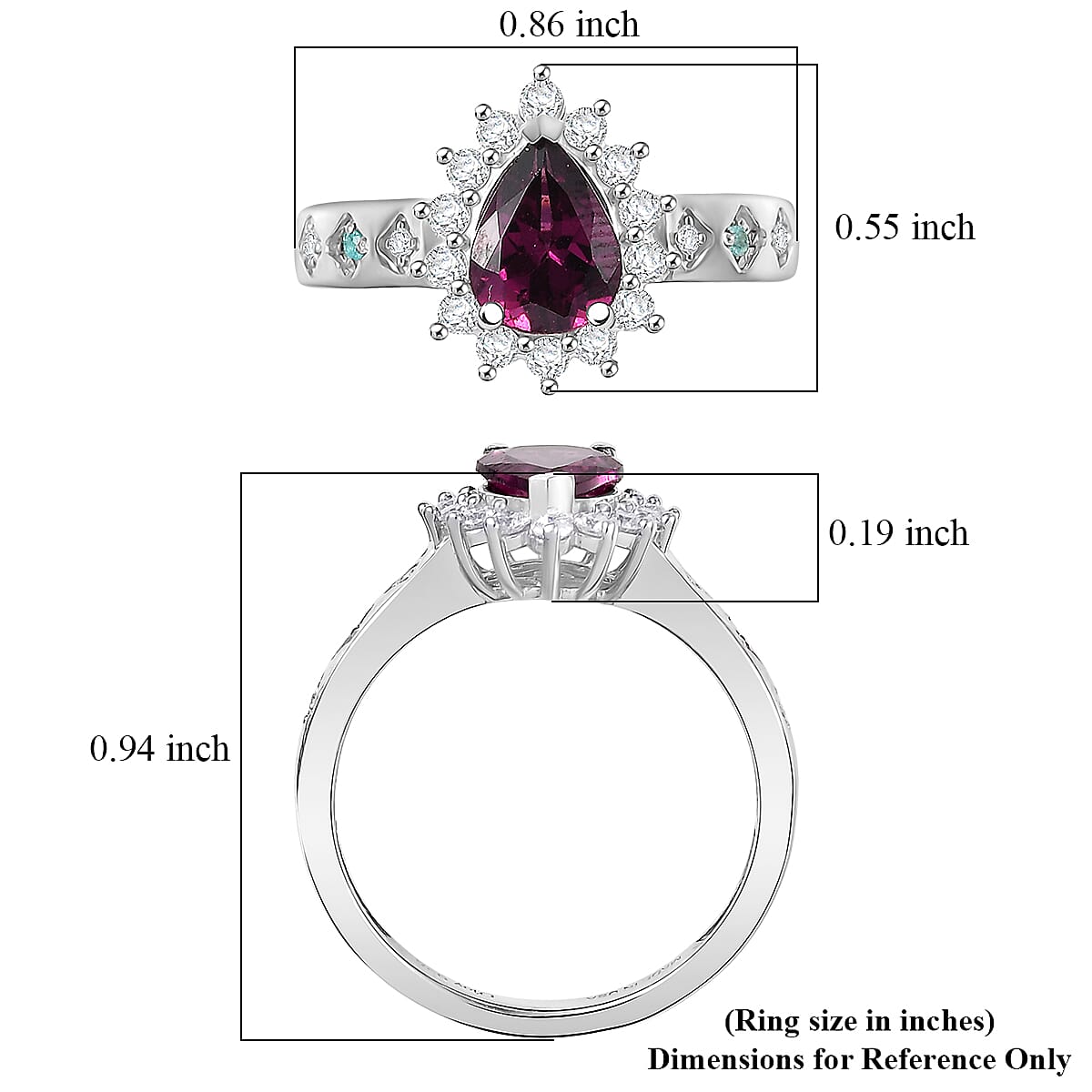 Doorbuster D'Joy Premium Radiant Ember Garnet and Multi Gemstone 1.90 ctw Crown Drop Ring in Rhodium Over Sterling Silver (Size 7.0) image number 5