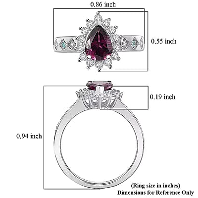 D'Joy Premium Radiant Ember Garnet and Multi Gemstone 1.90 ctw Crown Drop Ring in Rhodium Over Sterling Silver (Size 7.0)