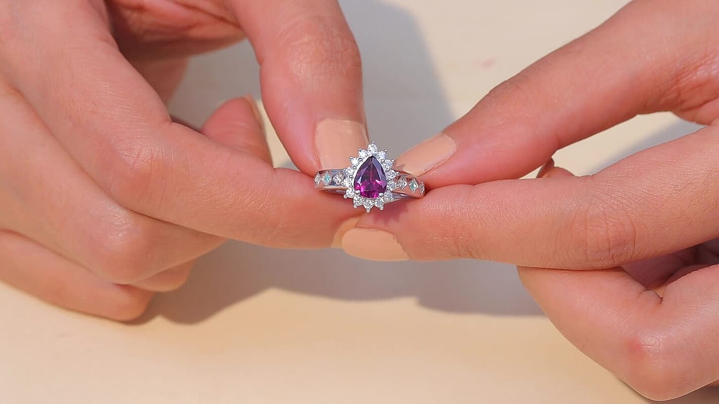 D'Joy Premium Radiant Ember Garnet, Multi Gemstone Ring in Rhodium Over Sterling Silver (Size 10.0) 1.65 ctw