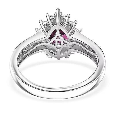 D'Joy Premium Radiant Ember Garnet and Multi Gemstone 1.90 ctw Crown Drop Ring in Rhodium Over Sterling Silver (Size 8.0)
