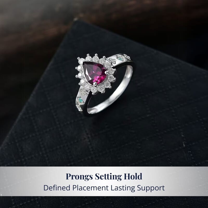 D'Joy Premium Radiant Ember Garnet and Multi Gemstone 1.90 ctw Crown Drop Ring in Rhodium Over Sterling Silver (Size 9.0)