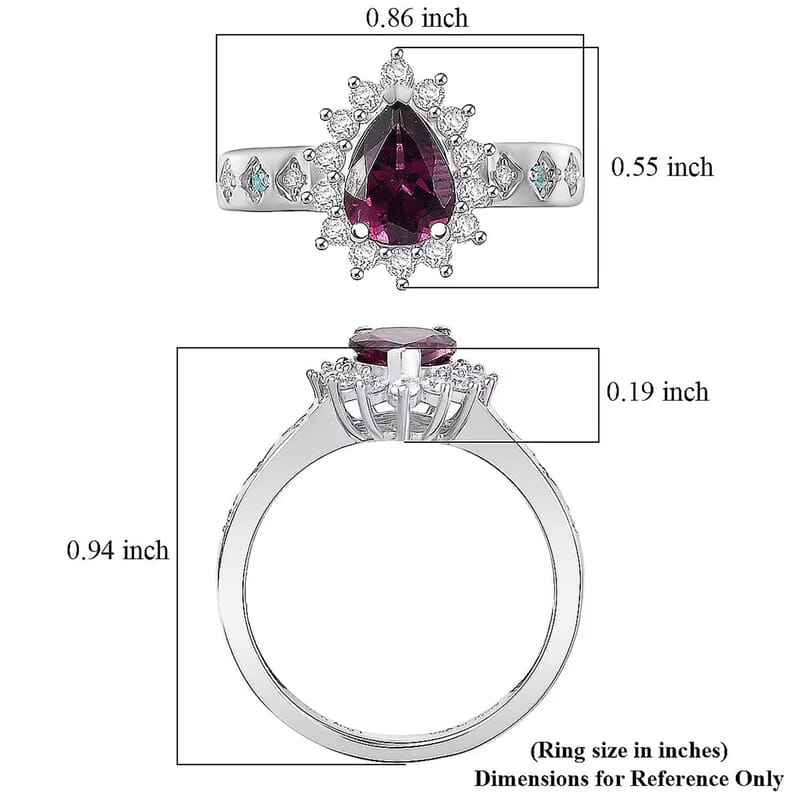 D'Joy Premium Radiant Ember Garnet and Multi Gemstone 1.90 ctw Crown Drop Ring in Rhodium Over Sterling Silver (Size 9.0)