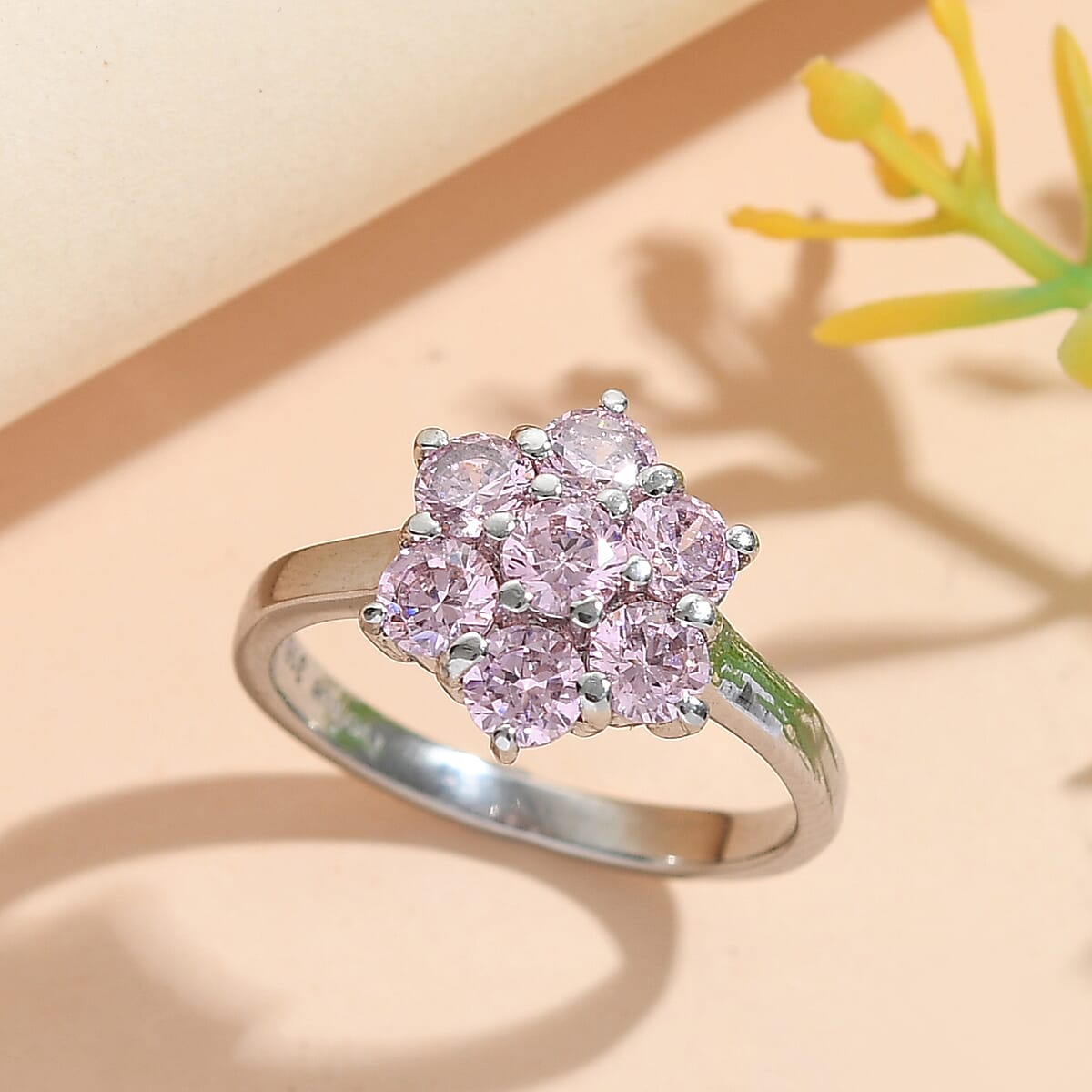 EverTrue Simulated Pink Diamond 3.35 ctw Floral Ring in Stainless Steel (Size 10) image number 1
