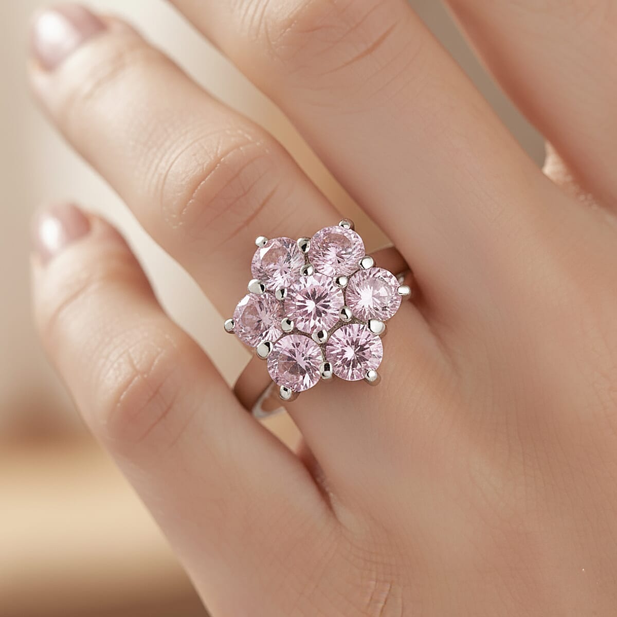 EverTrue Simulated Pink Diamond 3.35 ctw Floral Ring in Stainless Steel (Size 10) image number 2
