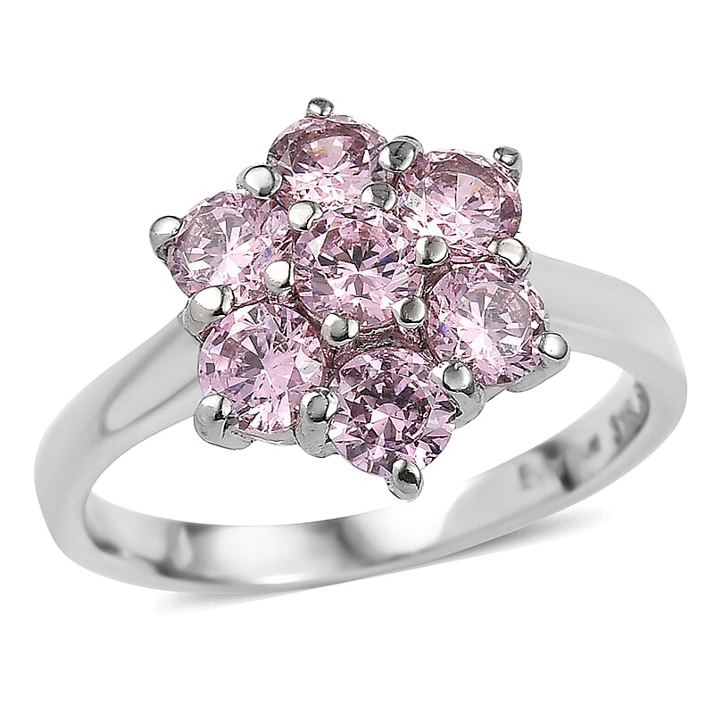 EverTrue Simulated Pink Diamond Floral Ring in Stainless Steel (Size 11.0) 3.35 ctw