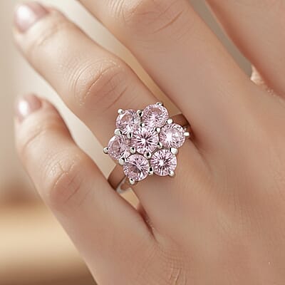 EverTrue Simulated Pink Diamond Floral Ring in Stainless Steel (Size 11.0) 3.35 ctw