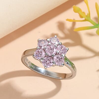 EverTrue Simulated Pink Diamond Floral Ring in Stainless Steel (Size 5.0) 3.35 ctw