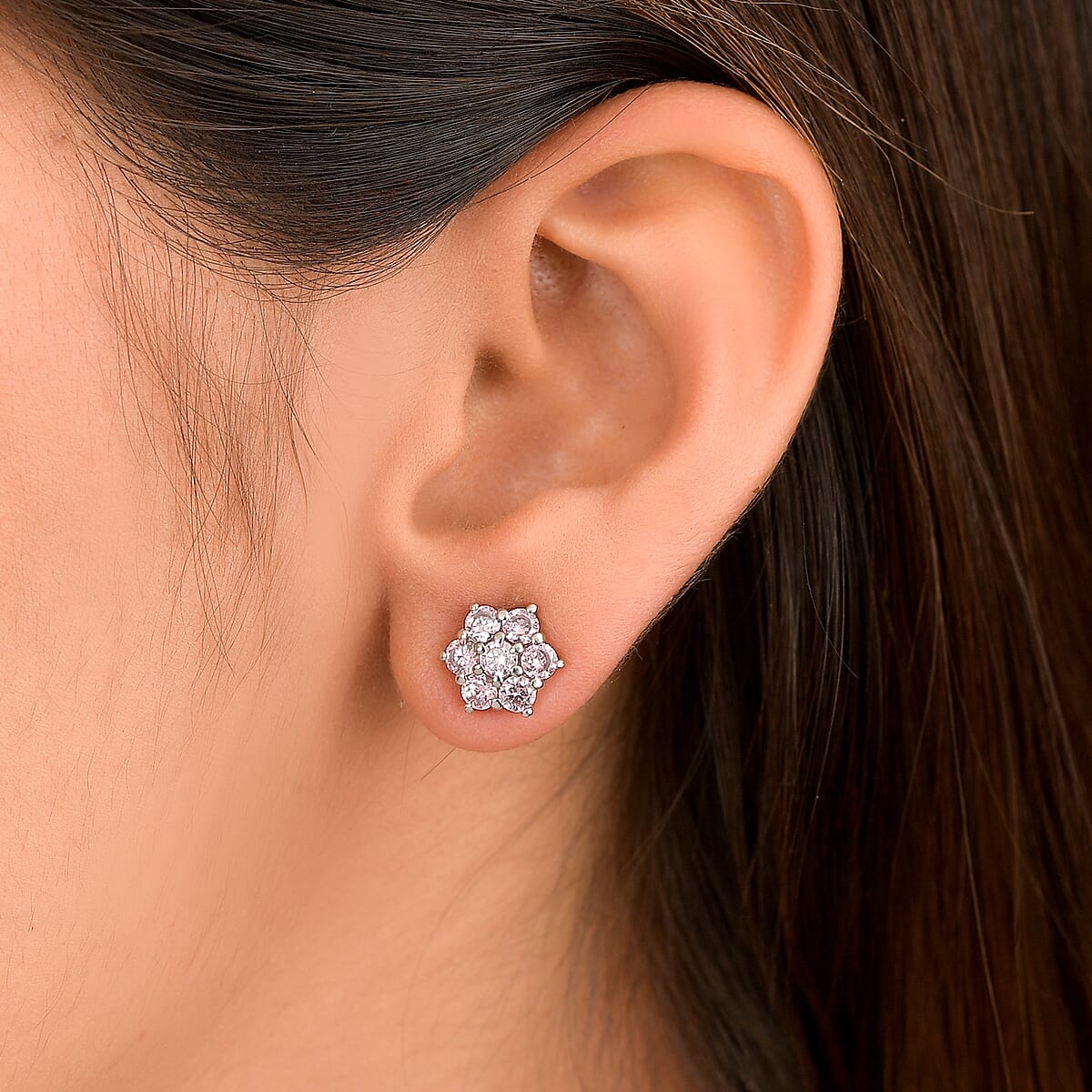 EverTrue Simulated Pink Diamond Earrings in Stainless Steel image number 2