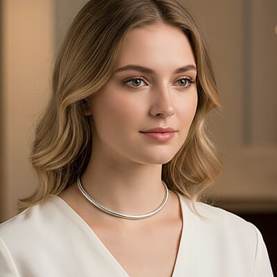 Italian 8mm Tubogas Chain Necklace in Rhodium Over Sterling Silver 18 Inches 20.4 Grams