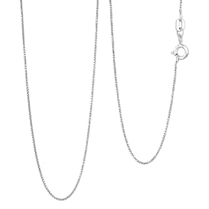 Italian 0.7mm Box Chain Necklace in Rhodium Over Sterling Silver 18 Inches 1.35 Grams