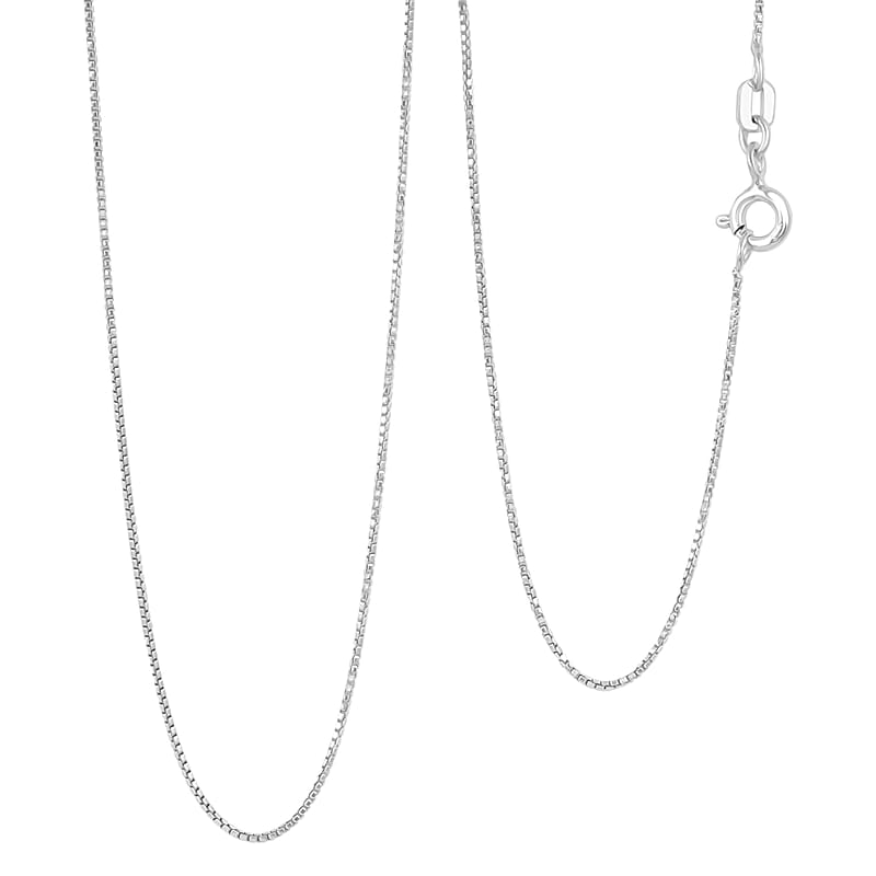 Italian 0.7mm Box Chain Necklace in Rhodium Over Sterling Silver 18 Inches 1.35 Grams