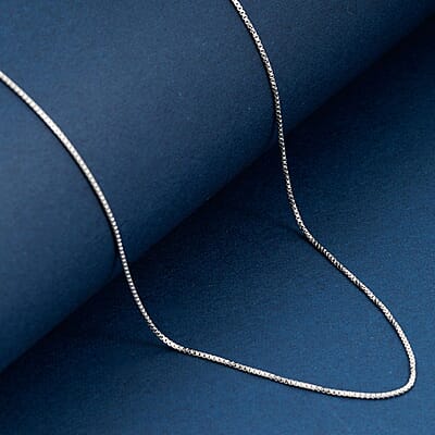 Italian 0.7mm Box Chain Necklace in Rhodium Over Sterling Silver 18 Inches 1.35 Grams