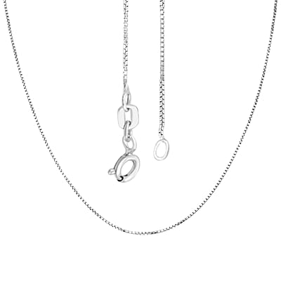 Italian 0.7mm Box Chain Necklace in Rhodium Over Sterling Silver 18 Inches 1.35 Grams