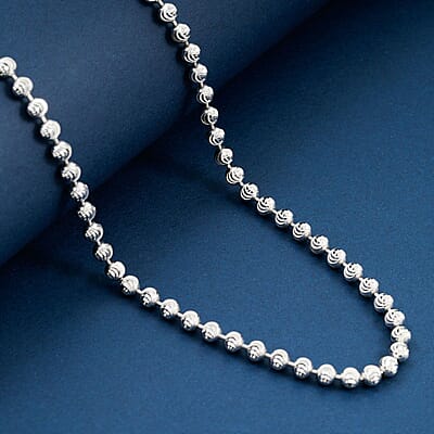 Italian 4mm Diamond-cut Necklace in Rhodium Over Sterling Silver 20 Grams 20 Inches
