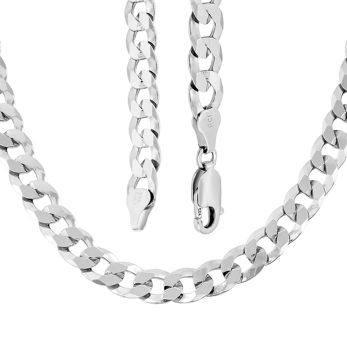 Italian 7mm Flat Curb Chain Necklace in Rhodium Over Sterling Silver 22 Inches 27 Grams image number 4