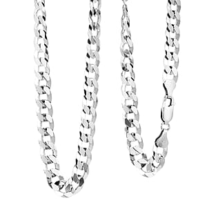 Italian 7mm Flat Curb Chain Necklace in Rhodium Over Sterling Silver 29.5 Grams 24 Inches