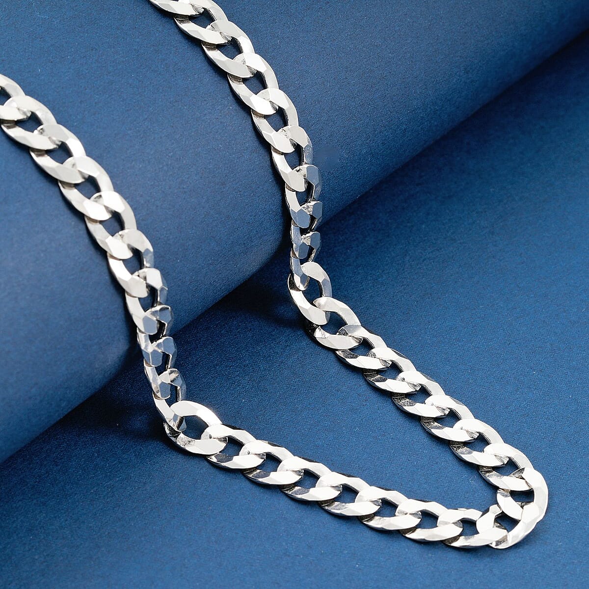 Italian 7mm Flat Curb Chain Necklace in Rhodium Over Sterling Silver 29.5 Grams 24 Inches image number 1