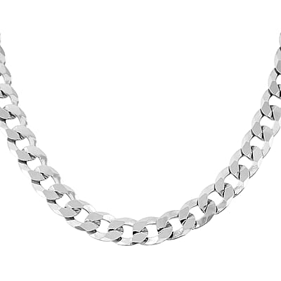 Italian 7mm Flat Curb Chain Necklace in Rhodium Over Sterling Silver 29.5 Grams 24 Inches