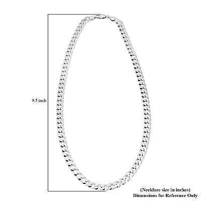 Italian 7mm Flat Curb Chain Necklace in Rhodium Over Sterling Silver 29.5 Grams 24 Inches