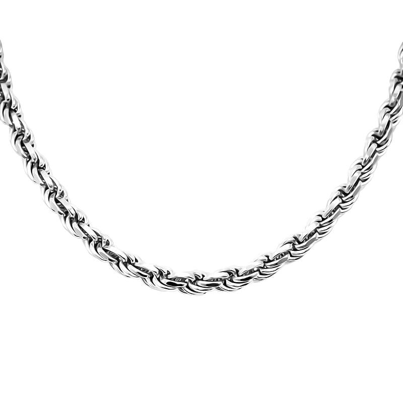 Italian 6mm Rope Chain Necklace in Rhodium Over Sterling Silver 70 Gras 26 Inches